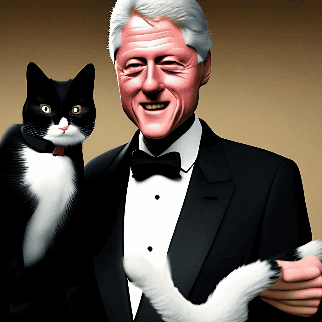 Bill clinton with his tuxedo cat,Catplanning.com